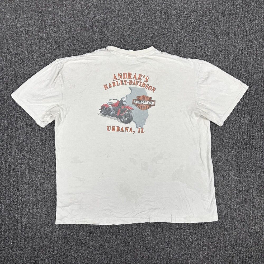VTG Harley Davidson T Shirt Mens White Logo Motorcycle Print Size 2XL XXL
